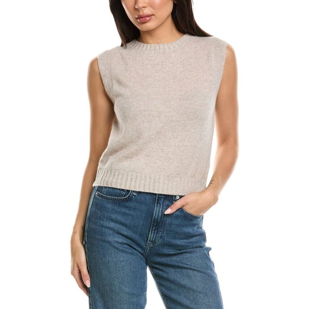 Brodie Cashmere Womens Crewneck 100% Cashmere Sweaterneck Tank, Brown